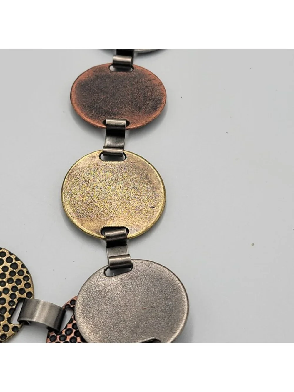 Vtg Y2K Hammered MetalDisc Chain Belt Adjustable..